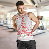 Tunisia Christmas Men Tank Top with Red Falcon Tree White Snowflake Pattern and Festive Borders - Wonder Print Shop