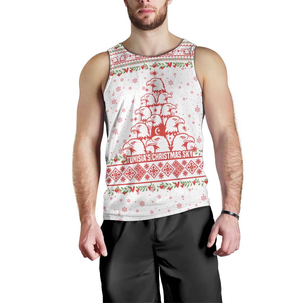 Tunisia Christmas Men Tank Top with Red Falcon Tree White Snowflake Pattern and Festive Borders - Wonder Print Shop