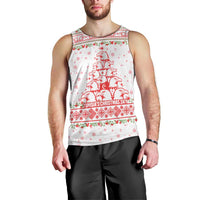 Tunisia Christmas Men Tank Top with Red Falcon Tree White Snowflake Pattern and Festive Borders - Wonder Print Shop