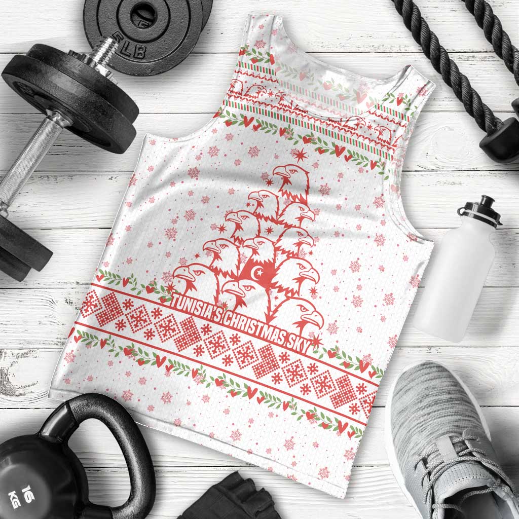 Tunisia Christmas Men Tank Top with Red Falcon Tree White Snowflake Pattern and Festive Borders - Wonder Print Shop