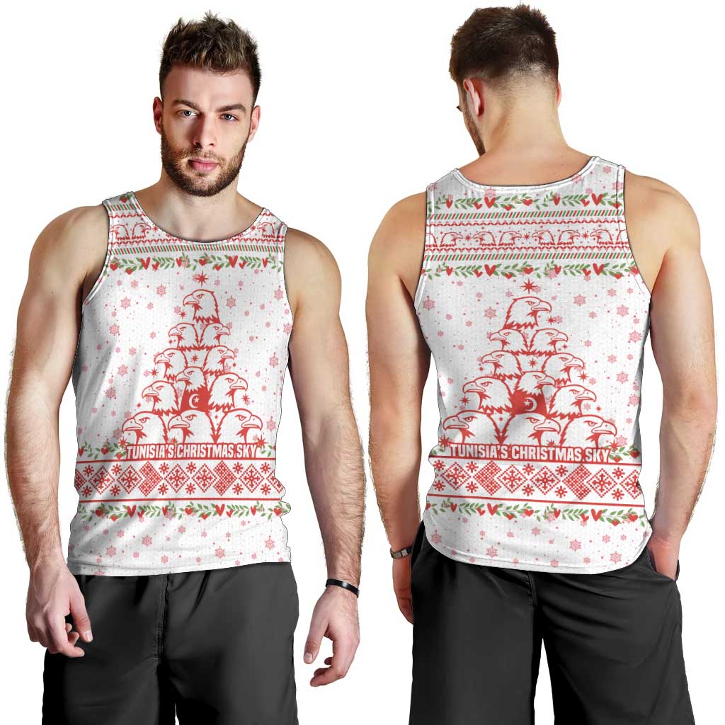 Tunisia Christmas Men Tank Top with Red Falcon Tree White Snowflake Pattern and Festive Borders - Wonder Print Shop