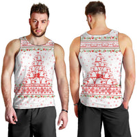 Tunisia Christmas Men Tank Top with Red Falcon Tree White Snowflake Pattern and Festive Borders - Wonder Print Shop