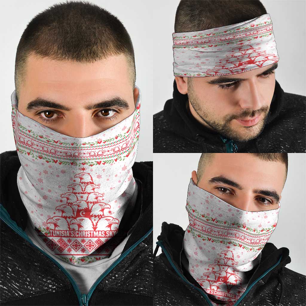 Tunisia Christmas Neck Gaiter with Red Falcon Tree White Snowflake Pattern and Festive Borders - Wonder Print Shop