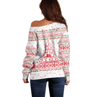 Tunisia Christmas Off Shoulder Sweater with Red Falcon Tree White Snowflake Pattern and Festive Borders - Wonder Print Shop