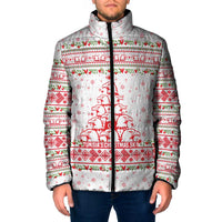 Tunisia Christmas Padded Jacket with Red Falcon Tree White Snowflake Pattern and Festive Borders - Wonder Print Shop