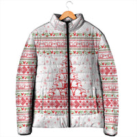 Tunisia Christmas Padded Jacket with Red Falcon Tree White Snowflake Pattern and Festive Borders - Wonder Print Shop
