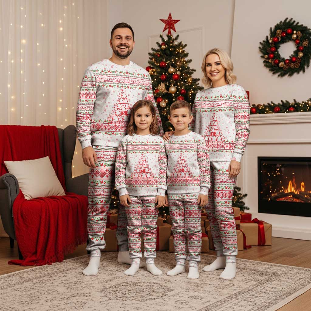 Tunisia Christmas Pajama Set with Red Falcon Tree White Snowflake Pattern and Festive Borders - Wonder Print Shop
