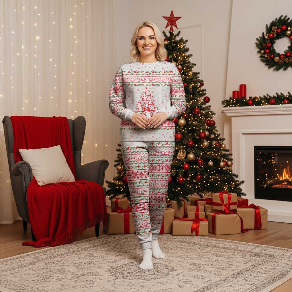 Tunisia Christmas Pajama Set with Red Falcon Tree White Snowflake Pattern and Festive Borders - Wonder Print Shop