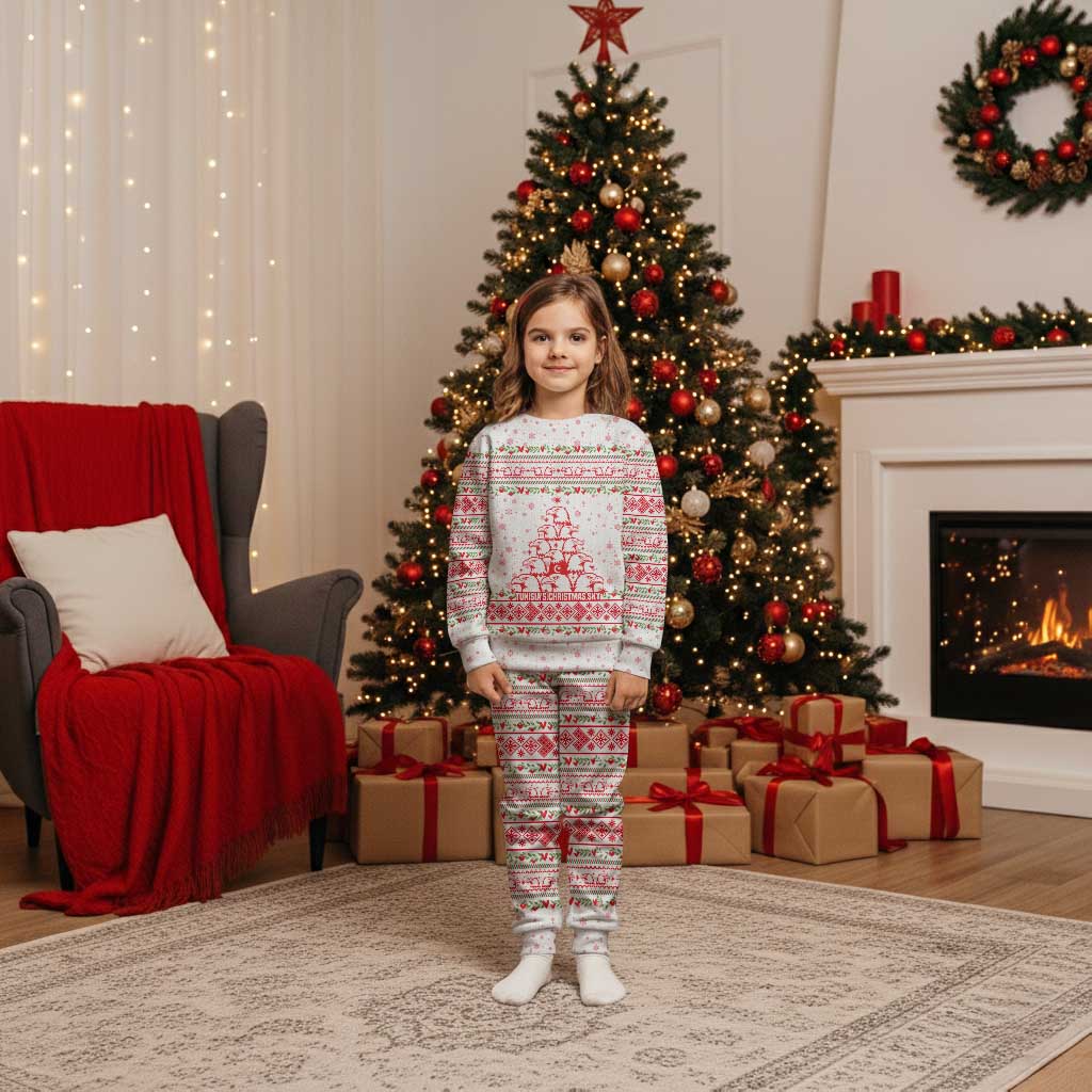 Tunisia Christmas Pajama Set with Red Falcon Tree White Snowflake Pattern and Festive Borders - Wonder Print Shop
