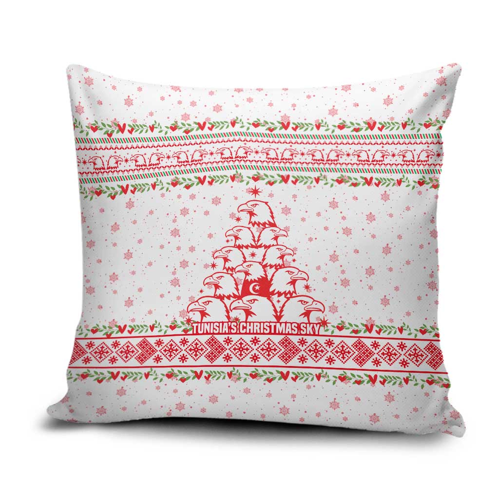 Tunisia Christmas Pillow Cover with Red Falcon Tree White Snowflake Pattern and Festive Borders - Wonder Print Shop