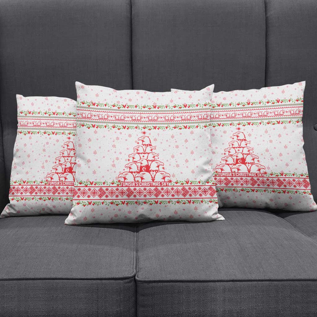 Tunisia Christmas Pillow Cover with Red Falcon Tree White Snowflake Pattern and Festive Borders - Wonder Print Shop