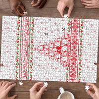 Tunisia Christmas Puzzle with Red Falcon Tree White Snowflake Pattern and Festive Borders - Wonder Print Shop