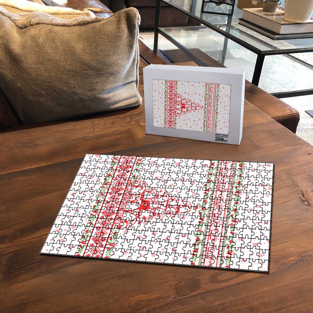 Tunisia Christmas Puzzle with Red Falcon Tree White Snowflake Pattern and Festive Borders - Wonder Print Shop