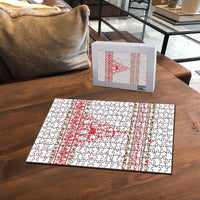 Tunisia Christmas Puzzle with Red Falcon Tree White Snowflake Pattern and Festive Borders - Wonder Print Shop