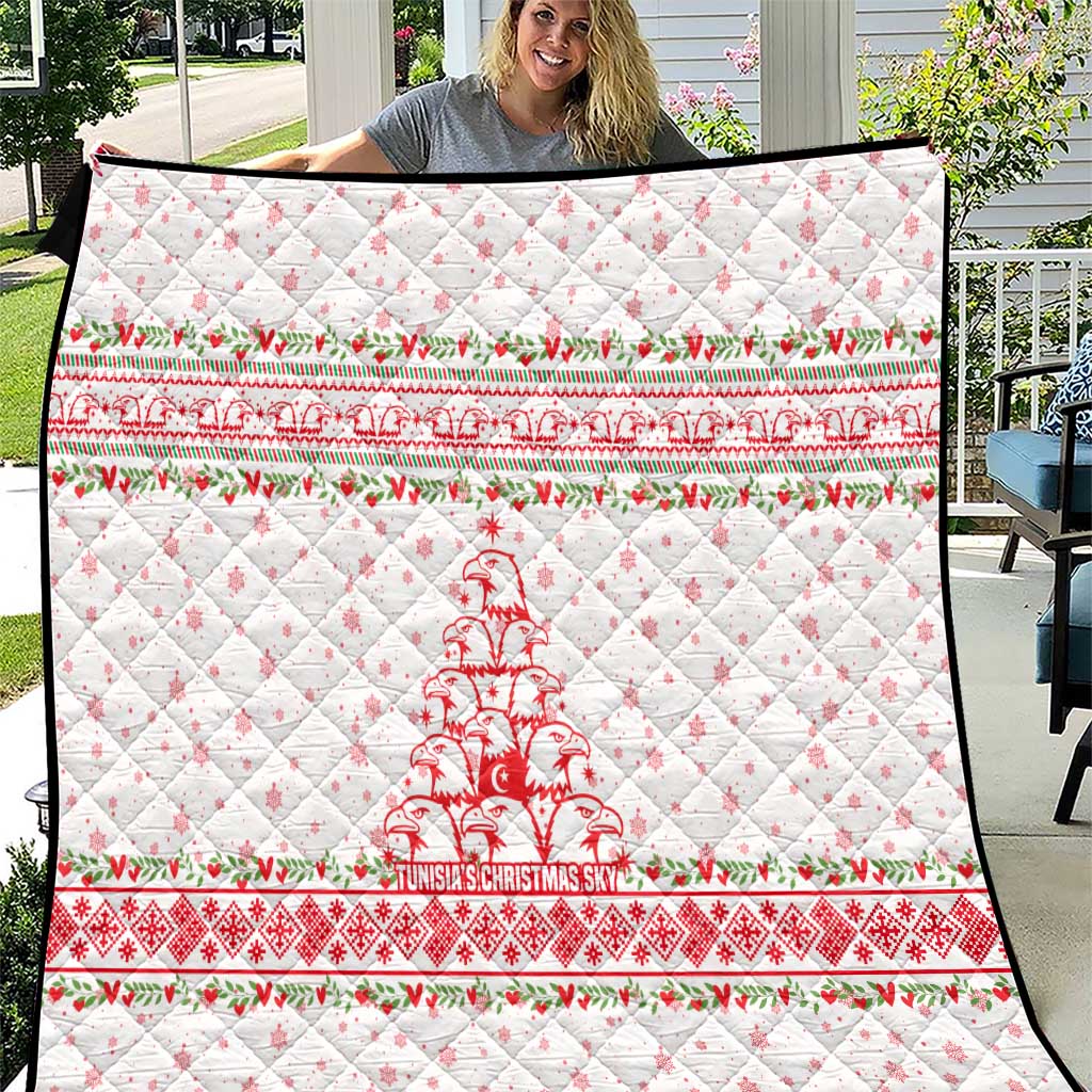Tunisia Christmas Quilt with Red Falcon Tree White Snowflake Pattern and Festive Borders - Wonder Print Shop