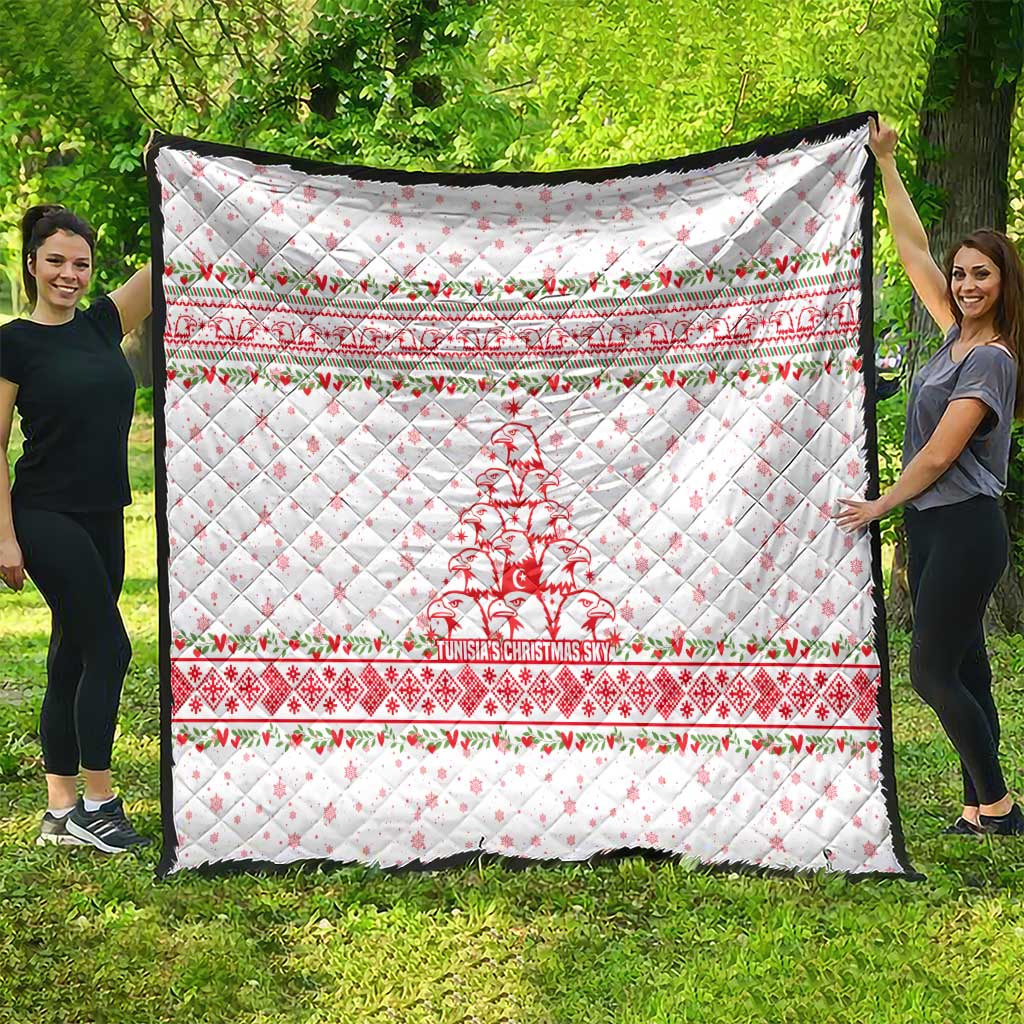 Tunisia Christmas Quilt with Red Falcon Tree White Snowflake Pattern and Festive Borders - Wonder Print Shop