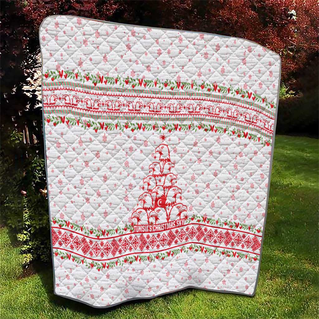 Tunisia Christmas Quilt with Red Falcon Tree White Snowflake Pattern and Festive Borders - Wonder Print Shop