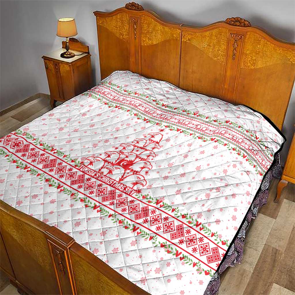 Tunisia Christmas Quilt with Red Falcon Tree White Snowflake Pattern and Festive Borders - Wonder Print Shop