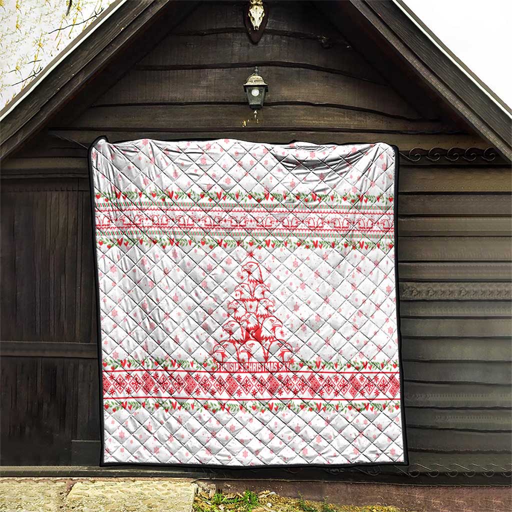 Tunisia Christmas Quilt with Red Falcon Tree White Snowflake Pattern and Festive Borders - Wonder Print Shop