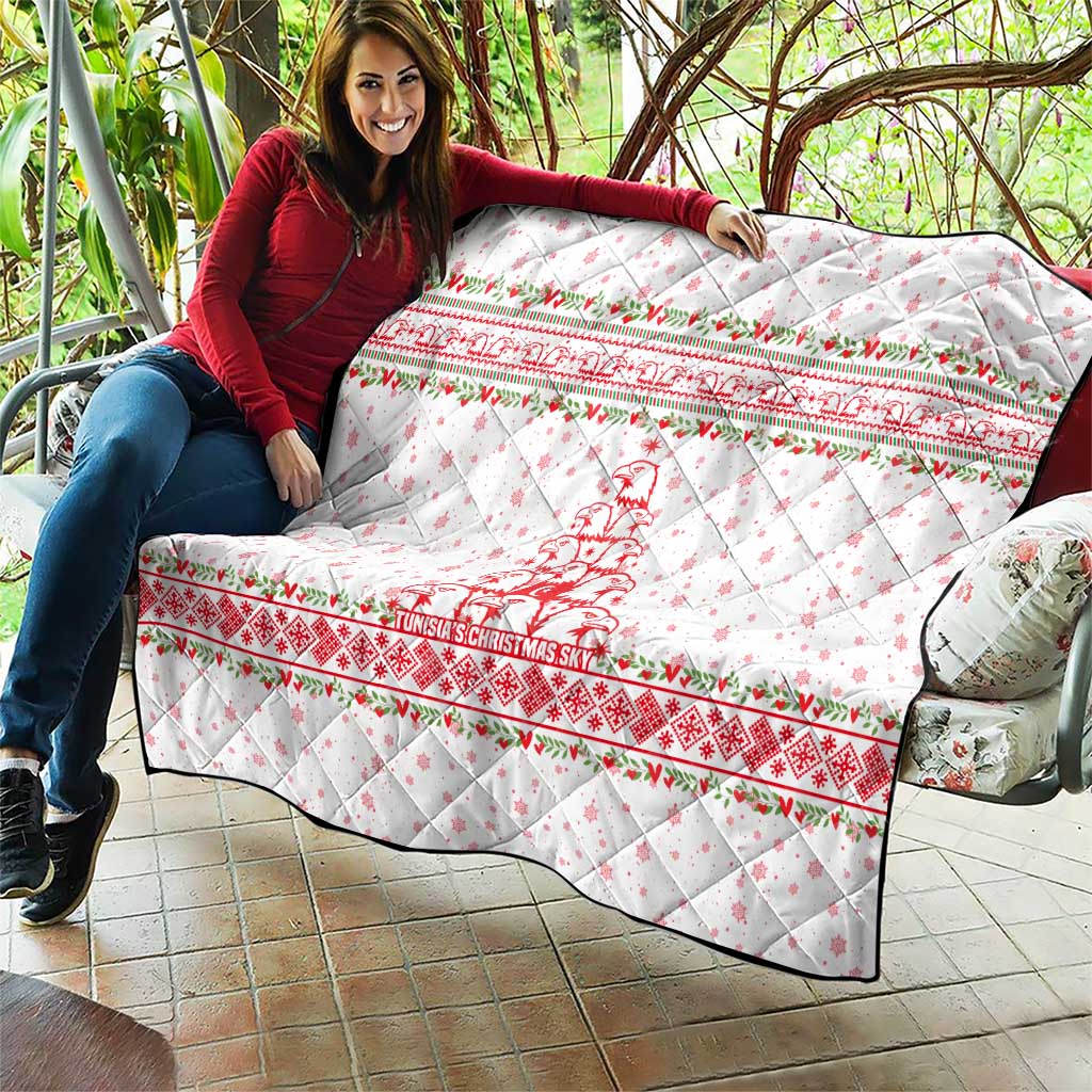 Tunisia Christmas Quilt with Red Falcon Tree White Snowflake Pattern and Festive Borders - Wonder Print Shop
