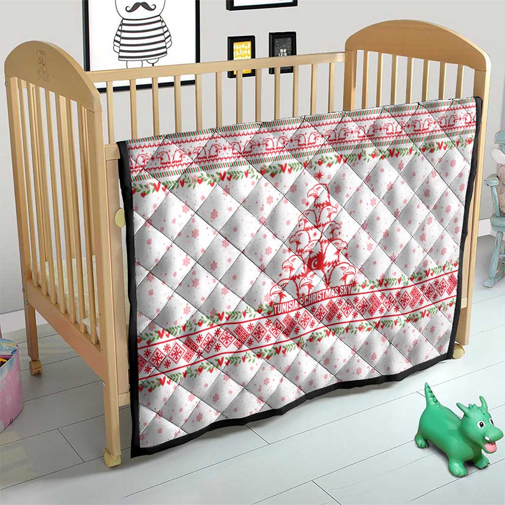 Tunisia Christmas Quilt with Red Falcon Tree White Snowflake Pattern and Festive Borders - Wonder Print Shop