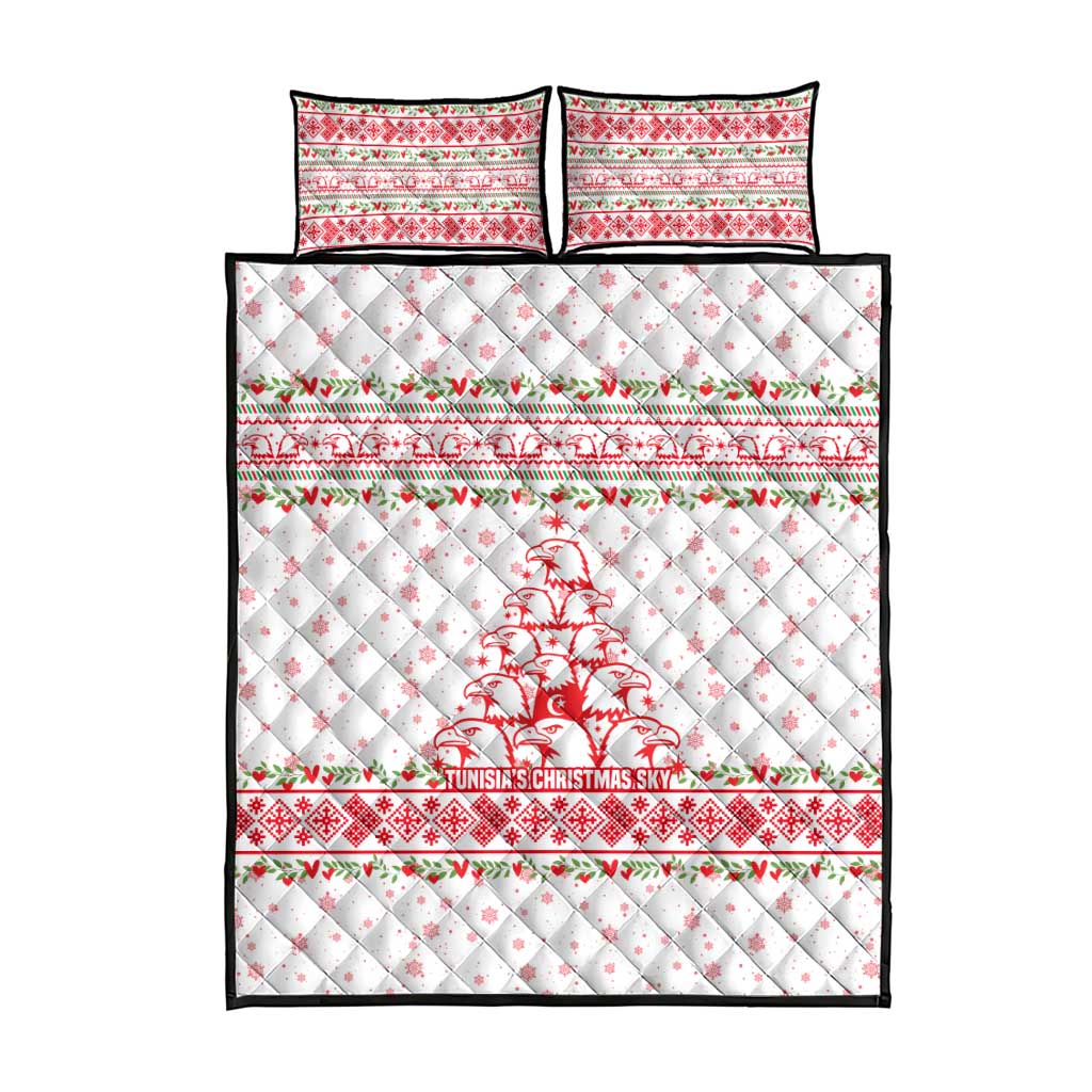 Tunisia Christmas Quilt Bed Set with Red Falcon Tree White Snowflake Pattern and Festive Borders - Wonder Print Shop