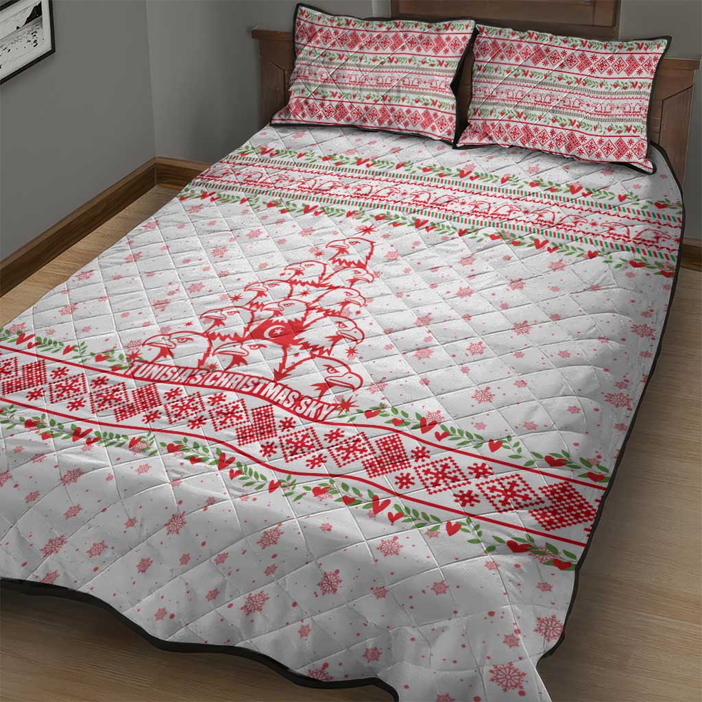 Tunisia Christmas Quilt Bed Set with Red Falcon Tree White Snowflake Pattern and Festive Borders - Wonder Print Shop