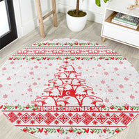 Tunisia Christmas Round Carpet with Red Falcon Tree White Snowflake Pattern and Festive Borders - Wonder Print Shop