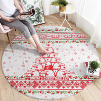 Tunisia Christmas Round Carpet with Red Falcon Tree White Snowflake Pattern and Festive Borders - Wonder Print Shop