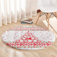 Tunisia Christmas Round Carpet with Red Falcon Tree White Snowflake Pattern and Festive Borders - Wonder Print Shop