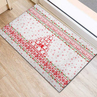 Tunisia Christmas Rubber Doormat with Red Falcon Tree White Snowflake Pattern and Festive Borders - Wonder Print Shop