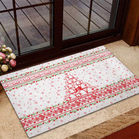 Tunisia Christmas Rubber Doormat with Red Falcon Tree White Snowflake Pattern and Festive Borders - Wonder Print Shop