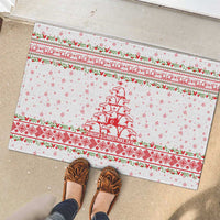 Tunisia Christmas Rubber Doormat with Red Falcon Tree White Snowflake Pattern and Festive Borders - Wonder Print Shop