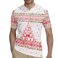 Tunisia Christmas Rugby Jersey with Red Falcon Tree White Snowflake Pattern and Festive Borders - Wonder Print Shop