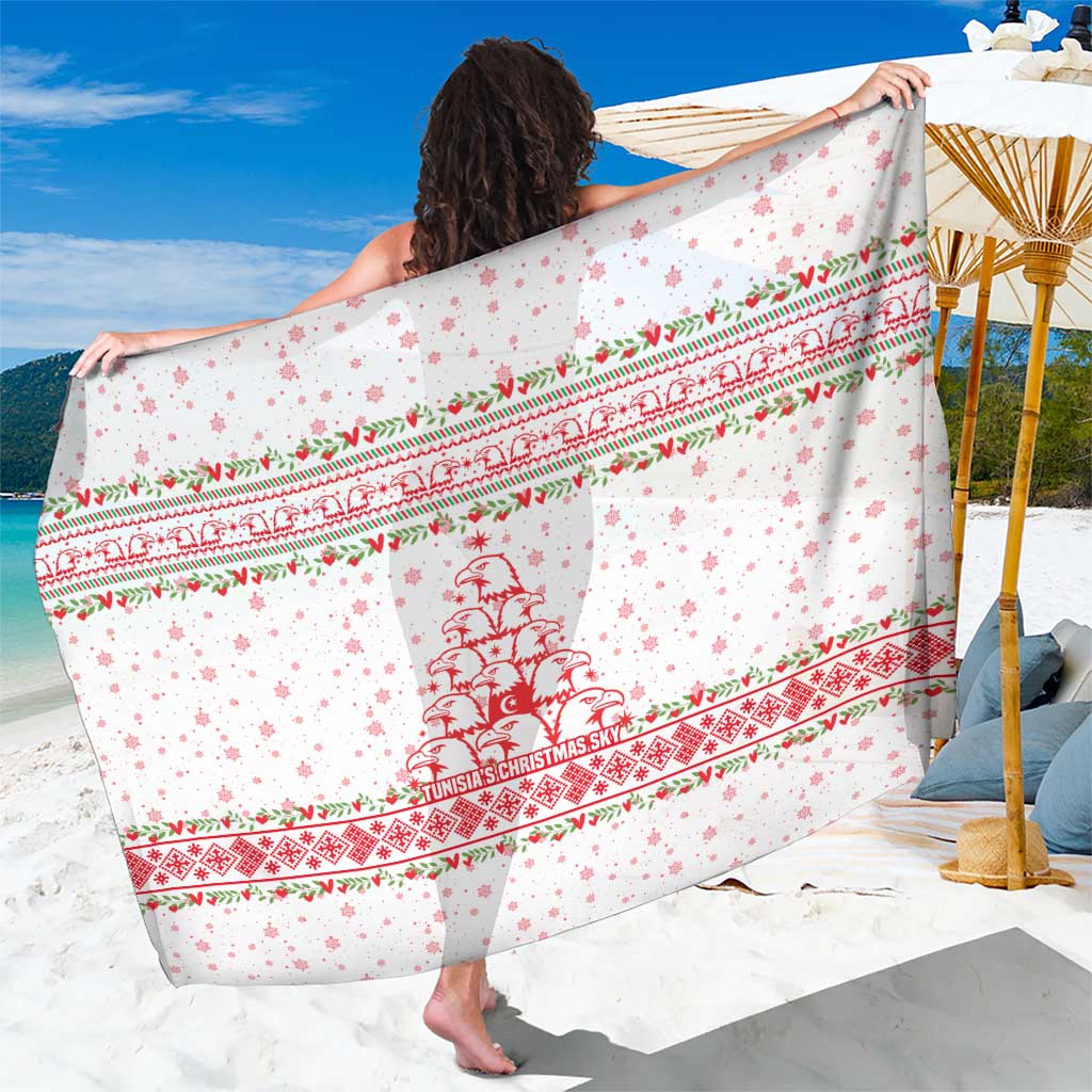 Tunisia Christmas Sarong with Red Falcon Tree White Snowflake Pattern and Festive Borders - Wonder Print Shop