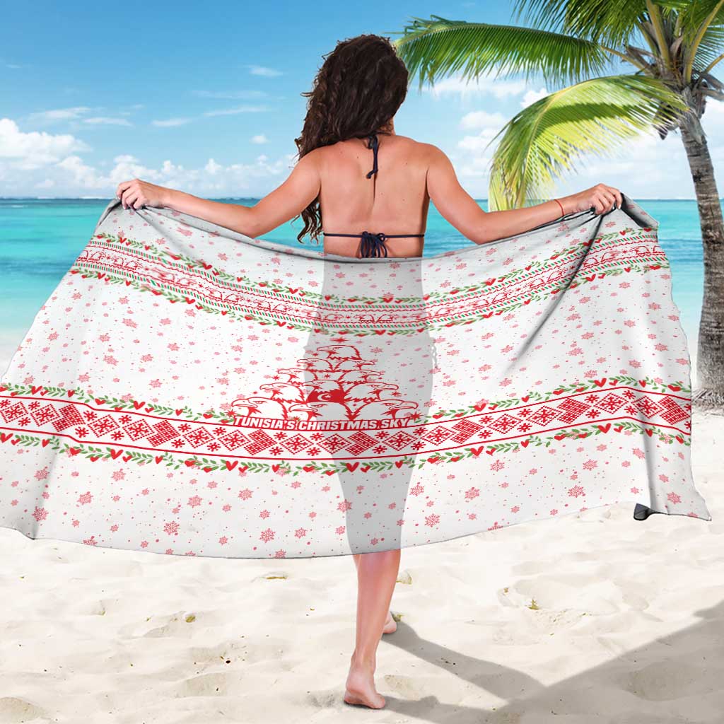 Tunisia Christmas Sarong with Red Falcon Tree White Snowflake Pattern and Festive Borders - Wonder Print Shop