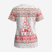 Tunisia Christmas Scrub Top with Red Falcon Tree White Snowflake Pattern and Festive Borders - Wonder Print Shop