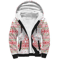 Tunisia Christmas Sherpa Hoodie with Red Falcon Tree White Snowflake Pattern and Festive Borders - Wonder Print Shop