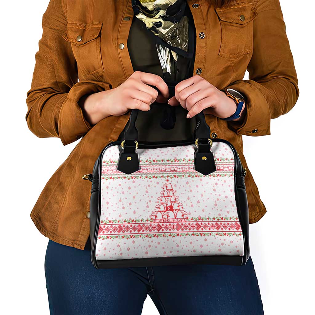 Tunisia Christmas Shoulder Handbag with Red Falcon Tree White Snowflake Pattern and Festive Borders - Wonder Print Shop