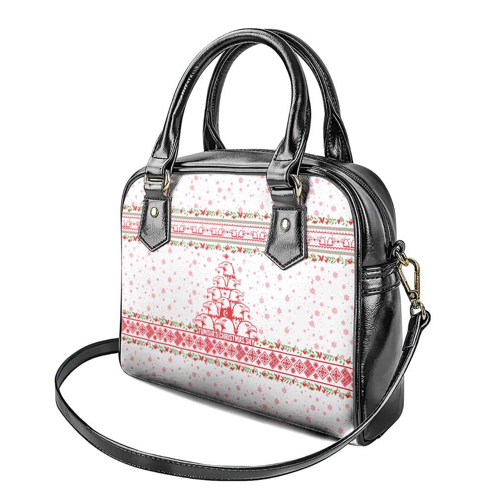 Tunisia Christmas Shoulder Handbag with Red Falcon Tree White Snowflake Pattern and Festive Borders - Wonder Print Shop
