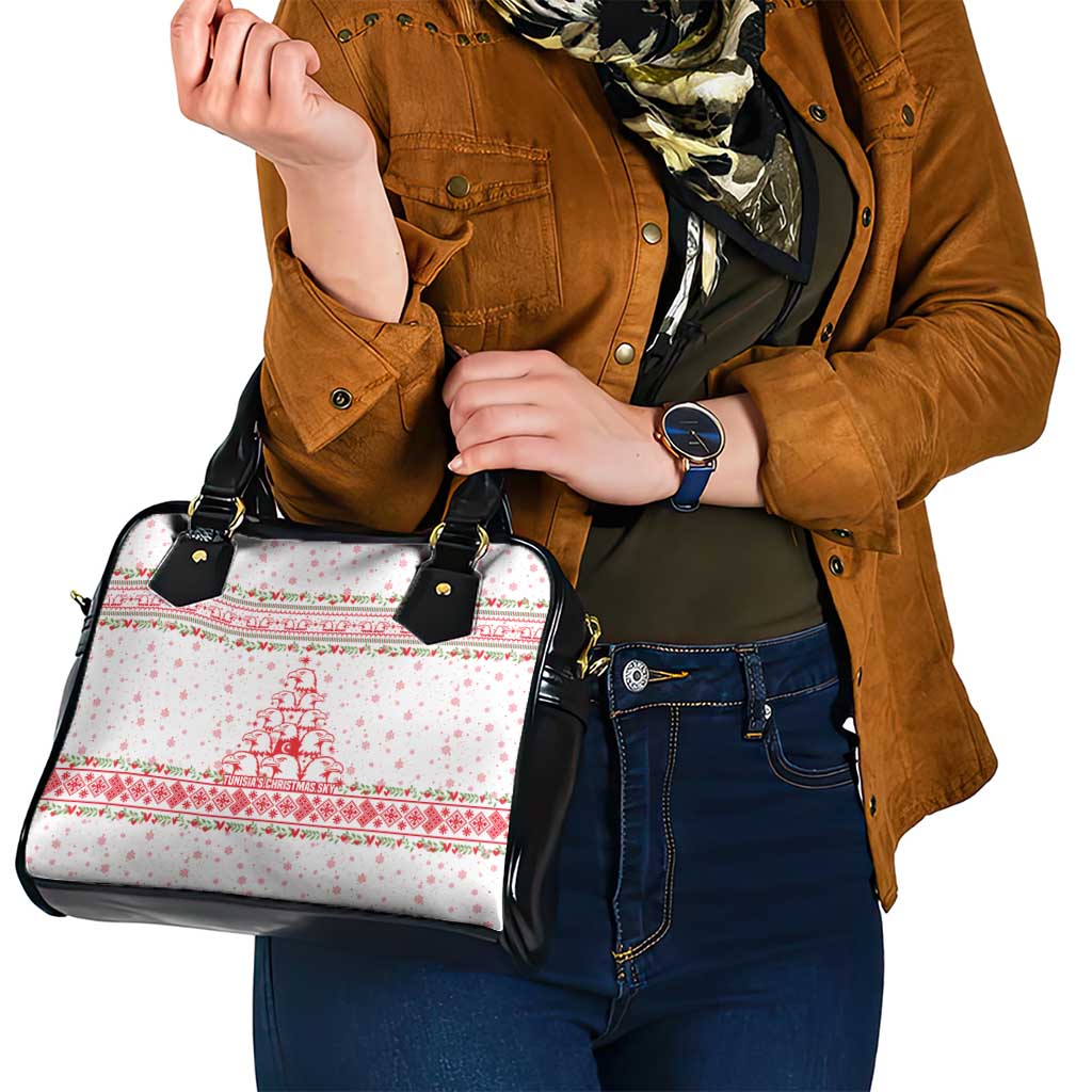 Tunisia Christmas Shoulder Handbag with Red Falcon Tree White Snowflake Pattern and Festive Borders - Wonder Print Shop
