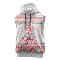 Tunisia Christmas Sleeveless Hoodie with Red Falcon Tree White Snowflake Pattern and Festive Borders - Wonder Print Shop
