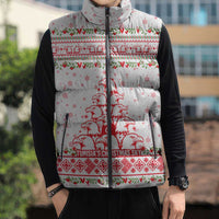 Tunisia Christmas Sleeveless Puffer Jacket with Red Falcon Tree White Snowflake Pattern and Festive Borders - Wonder Print Shop