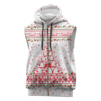 Tunisia Christmas Sleeveless Zip Hoodie with Red Falcon Tree White Snowflake Pattern and Festive Borders - Wonder Print Shop