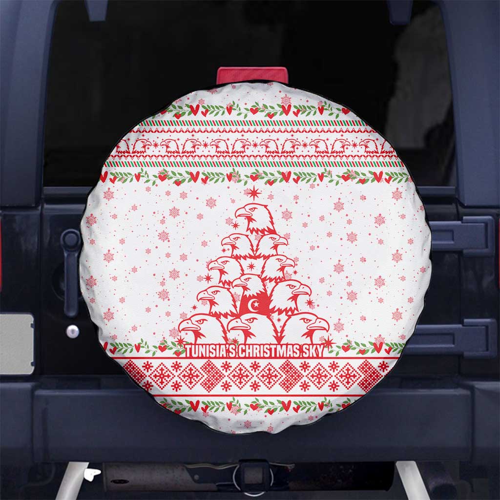Tunisia Christmas Spare Tire Cover with Red Falcon Tree White Snowflake Pattern and Festive Borders - Wonder Print Shop