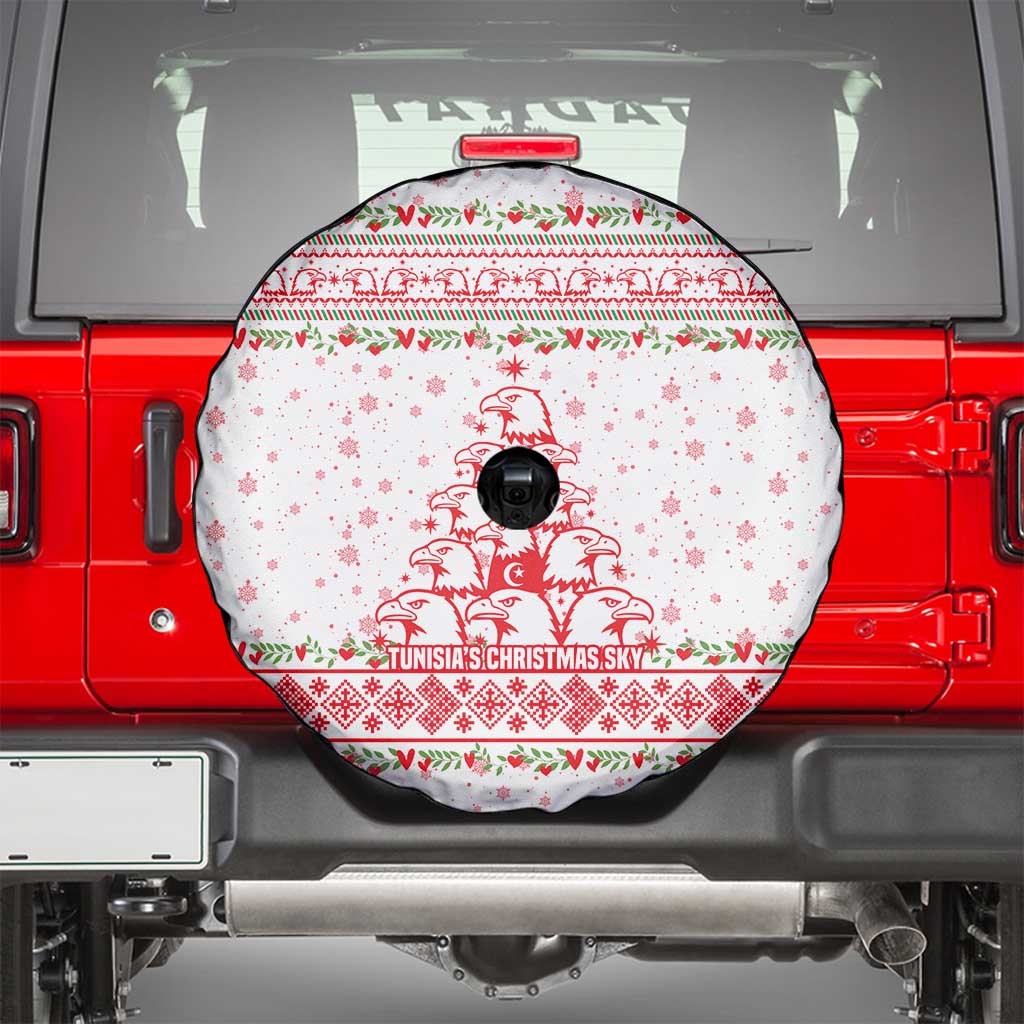 Tunisia Christmas Spare Tire Cover with Red Falcon Tree White Snowflake Pattern and Festive Borders - Wonder Print Shop