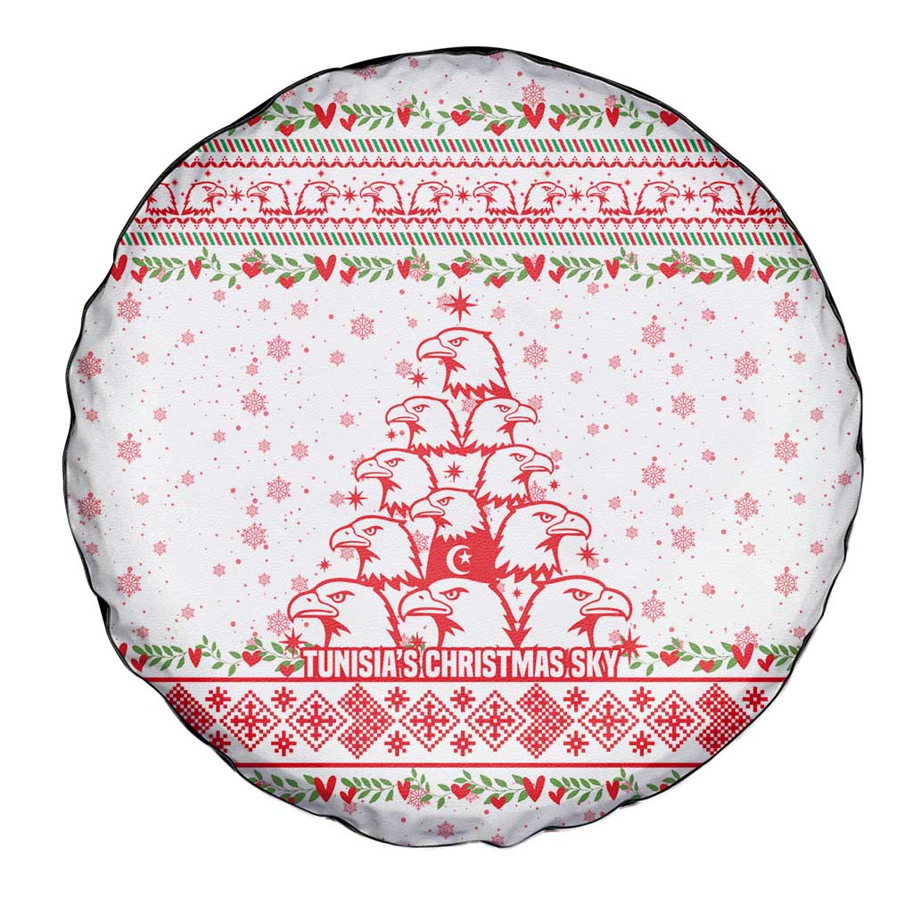 Tunisia Christmas Spare Tire Cover with Red Falcon Tree White Snowflake Pattern and Festive Borders - Wonder Print Shop