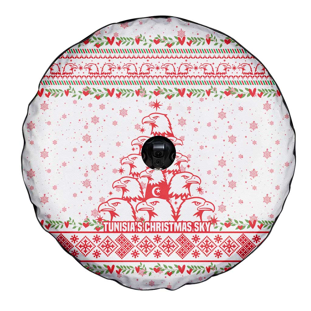 Tunisia Christmas Spare Tire Cover with Red Falcon Tree White Snowflake Pattern and Festive Borders - Wonder Print Shop