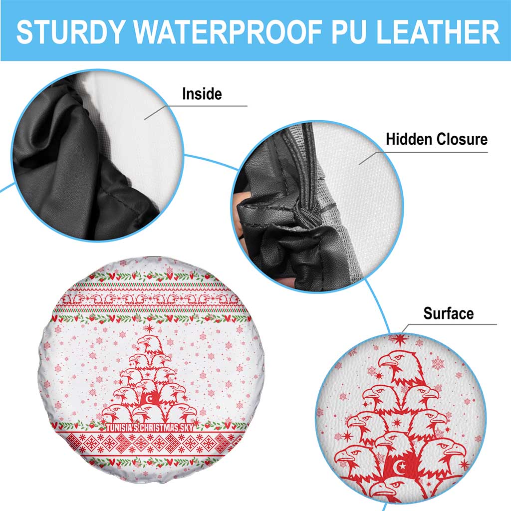 Tunisia Christmas Spare Tire Cover with Red Falcon Tree White Snowflake Pattern and Festive Borders - Wonder Print Shop