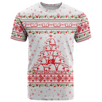 Tunisia Christmas T Shirt with Red Falcon Tree White Snowflake Pattern and Festive Borders - Wonder Print Shop